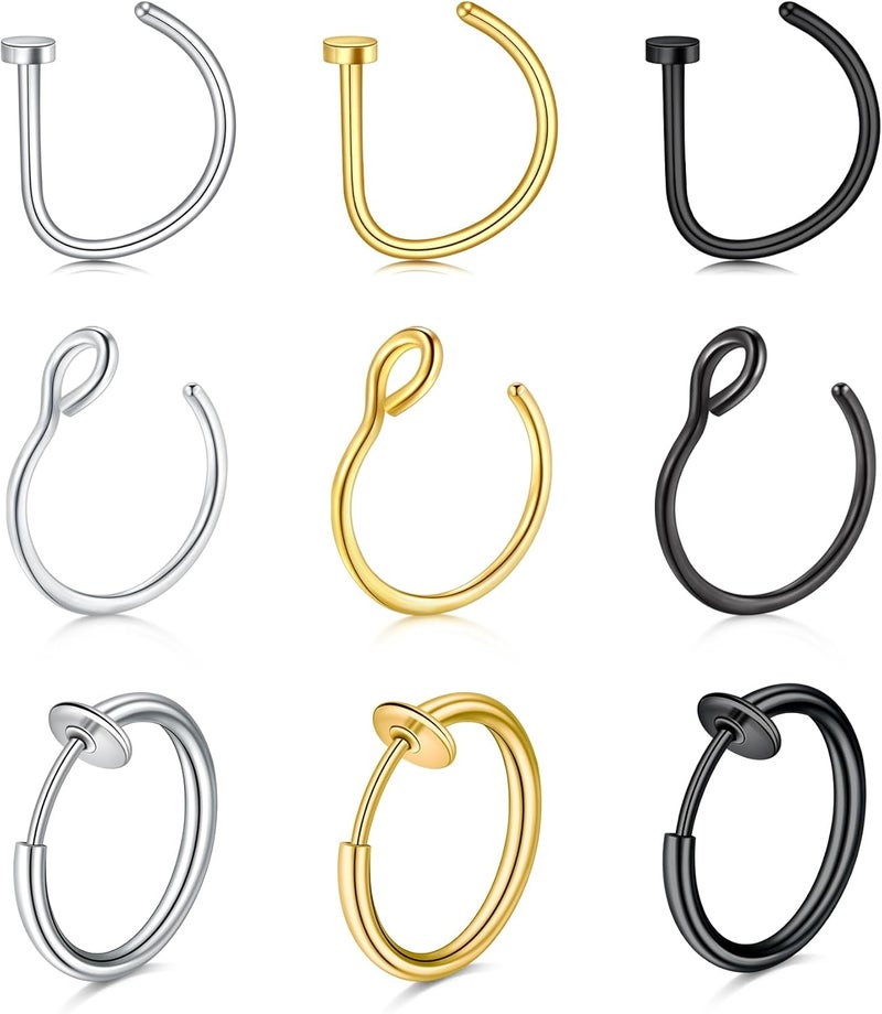 MODRSA Fake Nose Stud Fake Nose Ring Stud Fake Nose Piercing Fake Lip Ring Fake Earrings Stud Silver Gold Fake Cartilage Helix Earring Clip on Earring Hoop Fake Eyebrow Ring Fake Bridge Piercing - Image 1